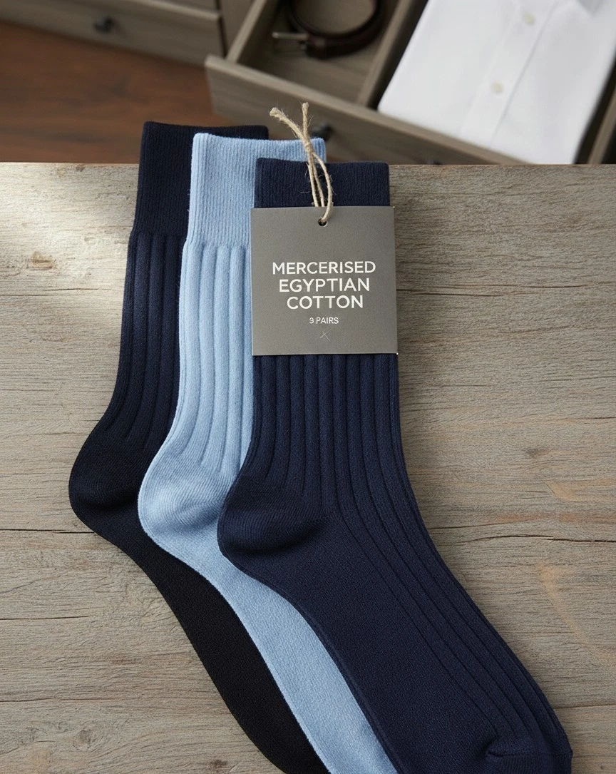 Luxury Italian Made Cotton Socks - John Lewis, 3 Pairs, Blues, Size Large 11-13