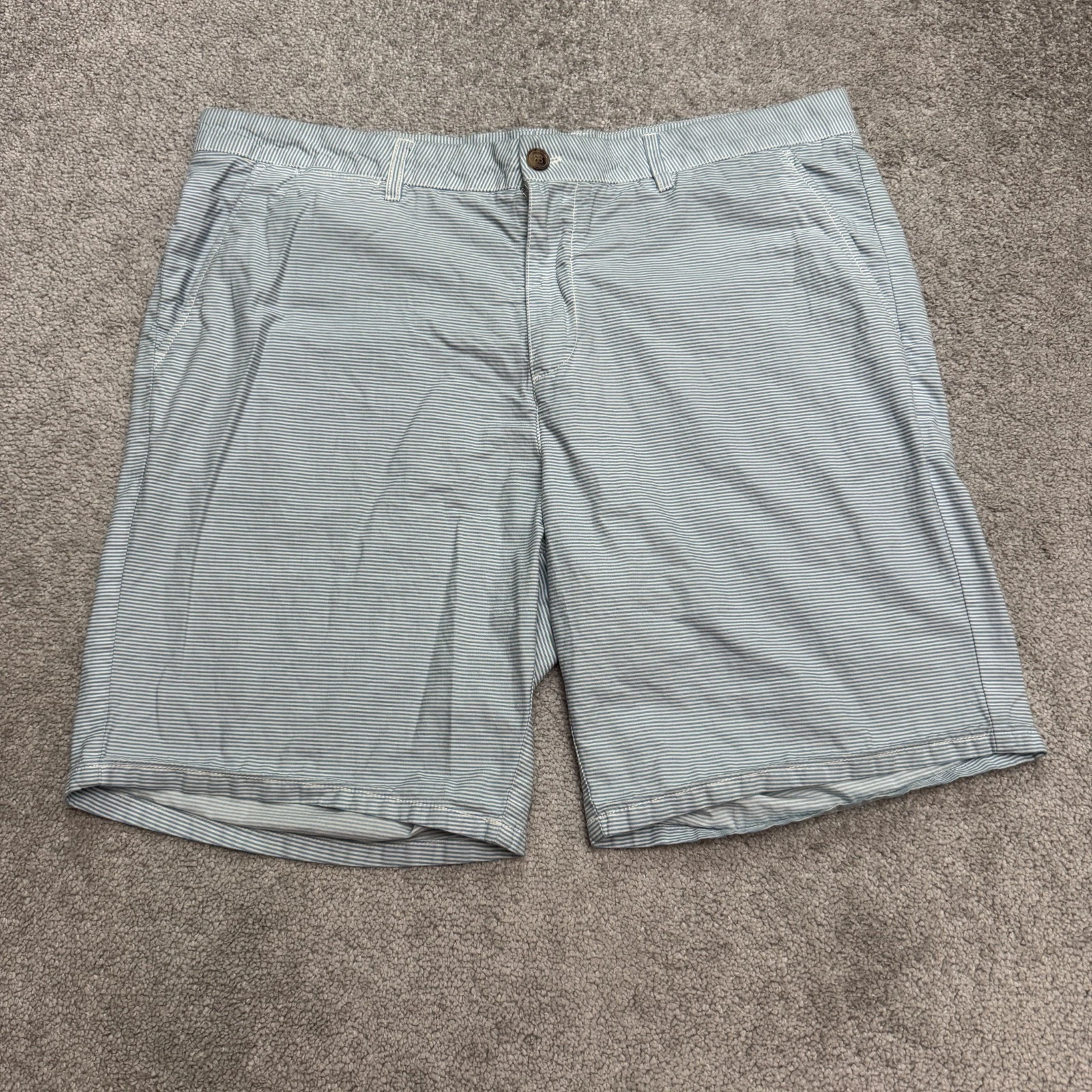 Johnnie-O Striped Chino Shorts Mens 38 Gulf Blue 100% Cotton Flat Front Casual