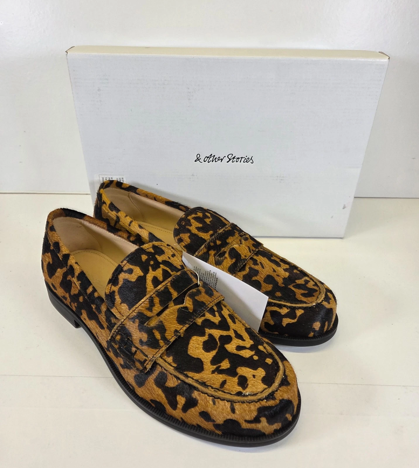 & Other Stories Cow Print Loafers Women UK 6 EU 39 Brown Hairy Leather Uppers