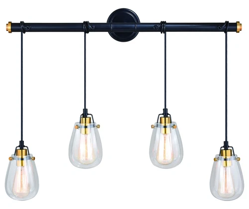 Kassidy 4L Dual Mount Linear Chandelier or Vanity Light Black and Natural Brass - Picture 2 of 2