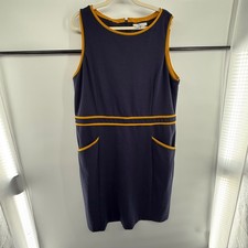 Boden Navy Ponte Sleeveless Dress 20/22L Yellow Trim Pockets Work Office Midi