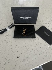 New With Box YSL Yves Saint Laurent Black Gold Leather Cardholder Wallet