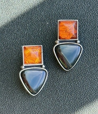 Designer CDI 925 Sterling Silber Ohrring Southwestern Bernstein Onyx 10 Gramm.    B