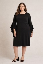 Leota Plus Size Stella Drama Sleeve Dress 2L (20/22) Black Crepe Made in USA NWT