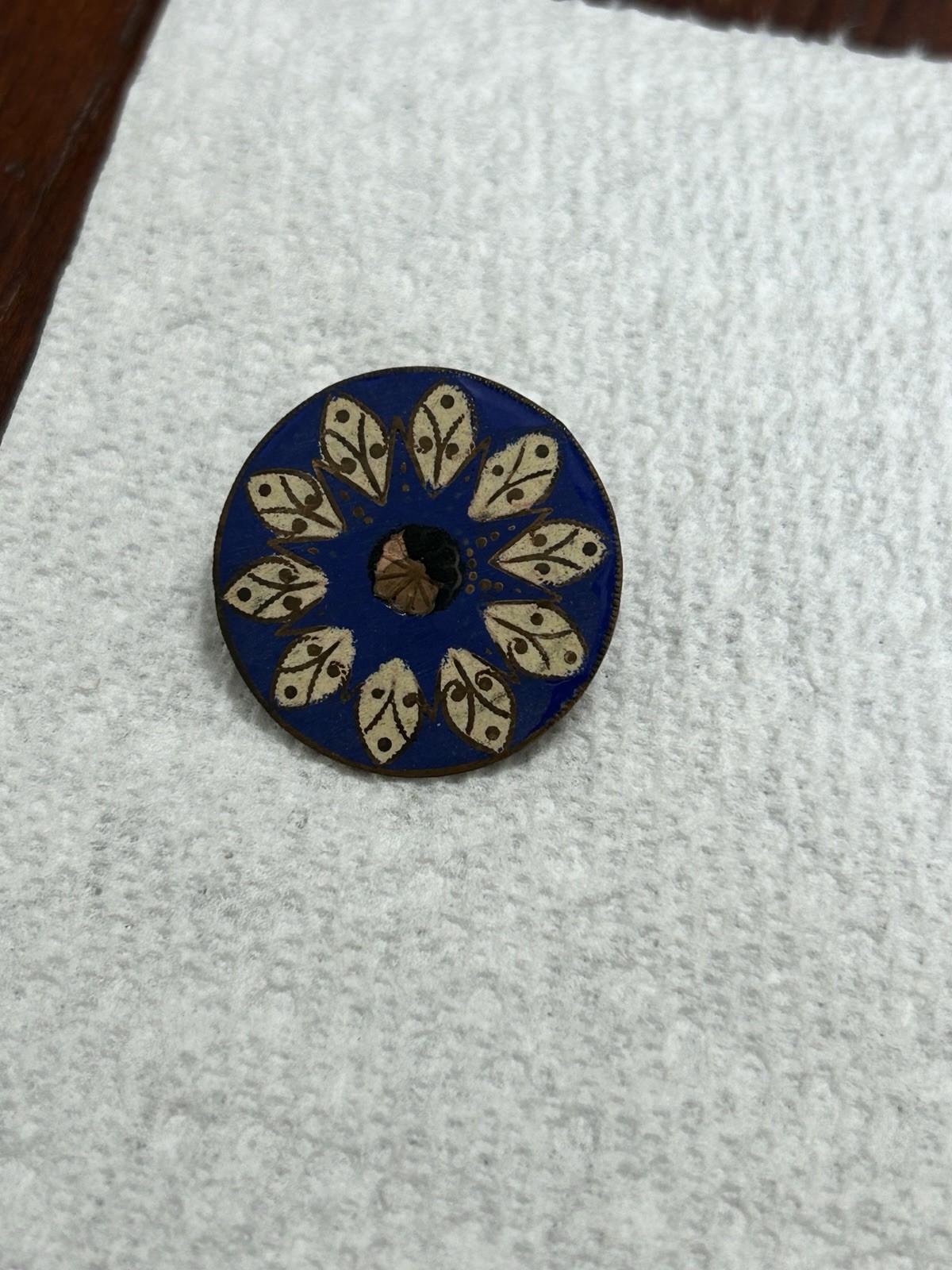 Antique Victorian Enamel Button 1” Diameter