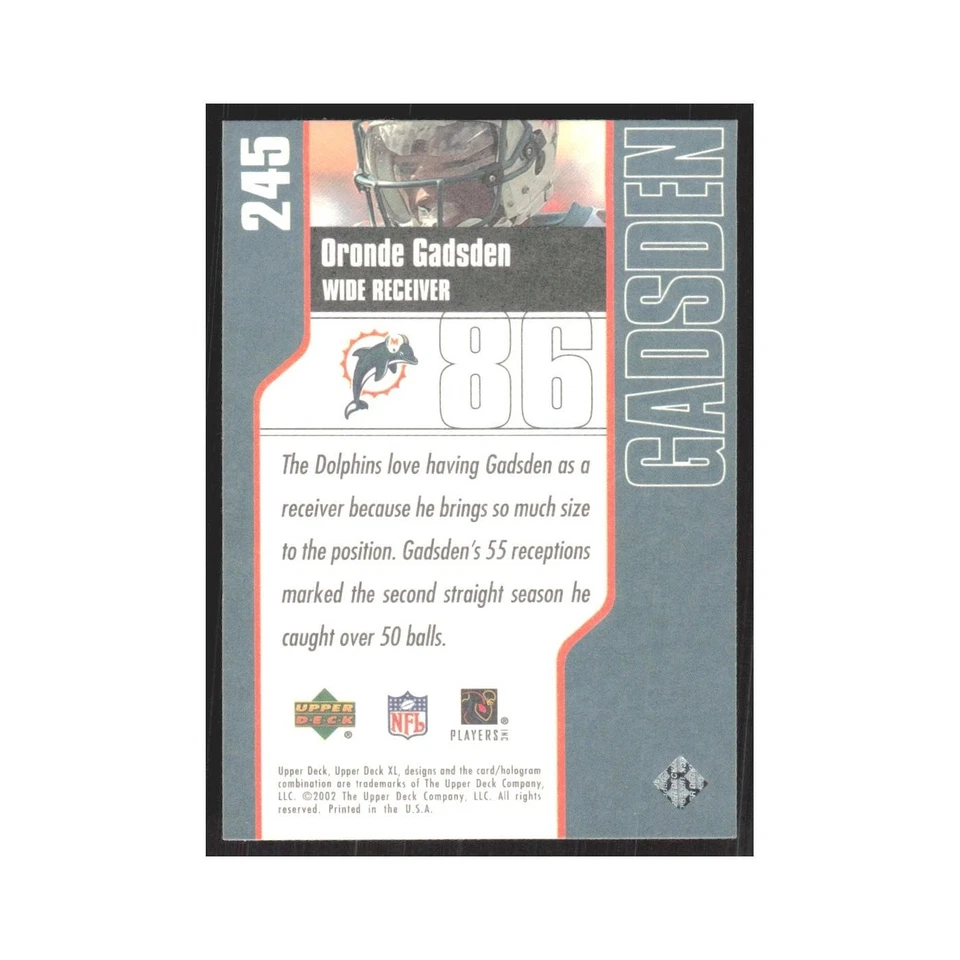 2002 Upper Deck XL Oronde Gadsden Dolphins #245 - Image 2 of 3