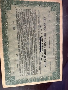 ATLANTIC MIDLAND CORPORATION 1930 STOCK CERTIFICATE 100 UNITS UNCANCELLED