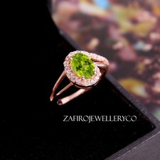 Peridot Ring, Halo Ring, Natural Peridot, August Birthstone, Stackable Ring
