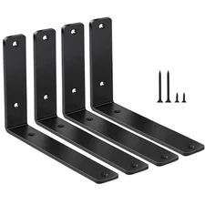 4 Pack 8 x 6 x 1.5 L Shelf Bracket, 5mm Thick Black Iron, Floating Supports