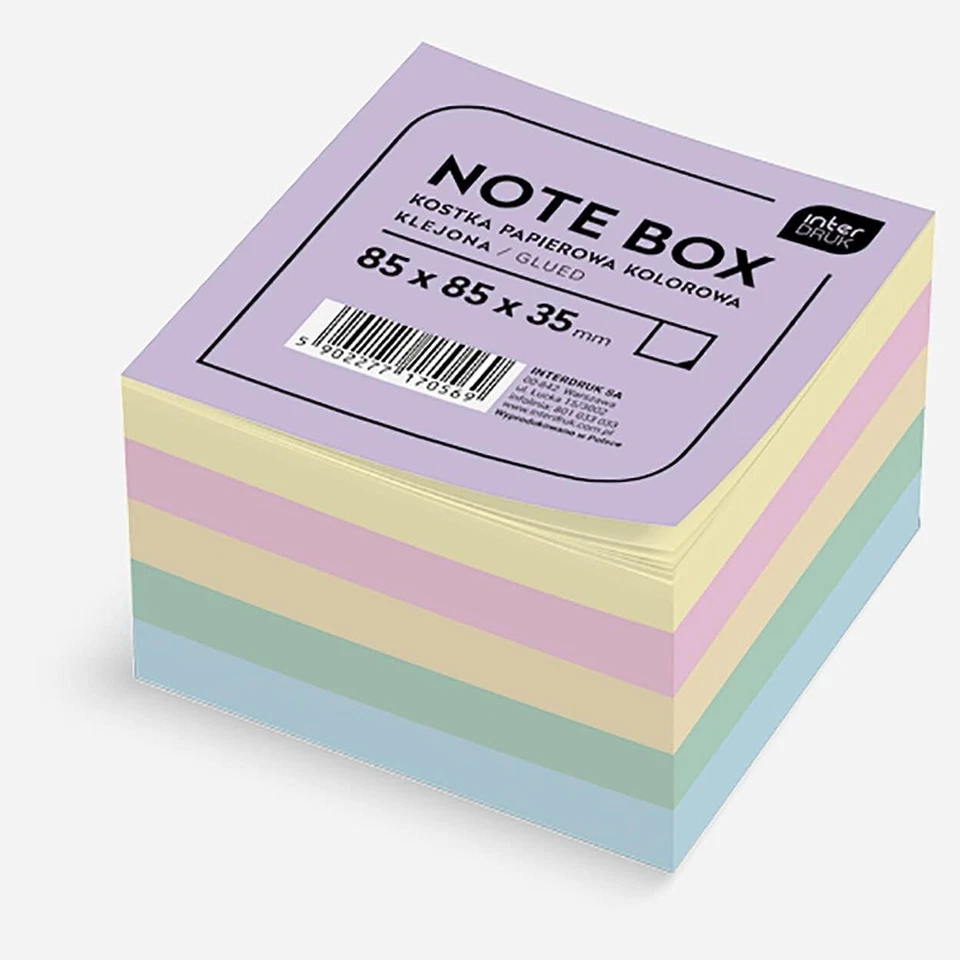 INTERDRUK Multi-Coloured Memo Cube 85 x 85 x 35 mm - Non-Adhesive Notes