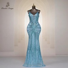 Sexy V-neck Bluesky Evening Dress Women Prom Maxi Party Dress Evening Gowns Robe