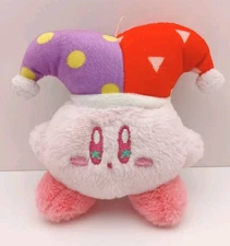 Star Kirby Wearing Jester Hat Small Keychain 5" Plush Stuffed Animal Toy Pink 