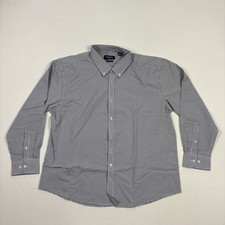 Chaps Mens Button Down Dress Shirt Stretch White Black Plaid XL 17-17.5 X 32/33