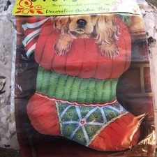 evergreen decorative garden flag dog in stocking 12”X18”