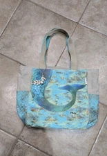 Paul Brent Sun N' Sand Mermaid Tail Lg Tote Bag Pockets Zipper Teal Aqua Blue