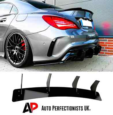 For Mercedes CLA45S AMG Rear Shark Fin Diffuser Valance Gloss Black W117 2015-19