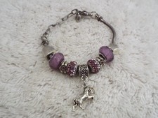 Silvertone Purple European Bead Unicorn Charm Bracelet A21 