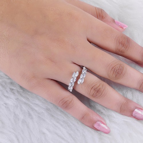 1.20 Ct Lab Grown CVD Marquise Diamond Cuff Ring For Women Gift 18k White Gold - Picture 3 of 7