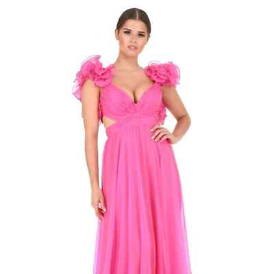Mac Duggal Indy Chiffon Gown Maxi Backless Ruffles Pink Size 0 X Small Gown
