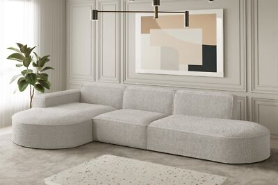 Ecksofa Designersofa PALMA in Stoff Ascot Pearl Ottomane Links