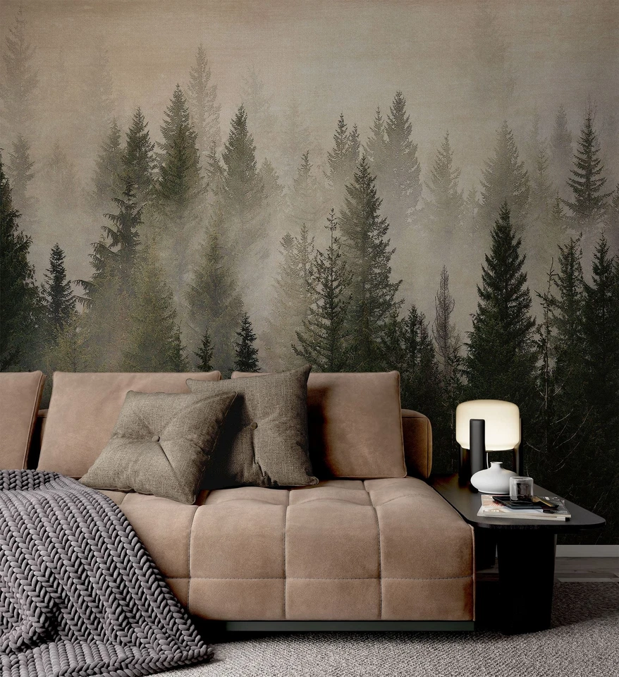Misty Pine Tree Forest Landscape Wallpaper. Peel and Stick Wall Mural. #6237 - Image 3 of 4