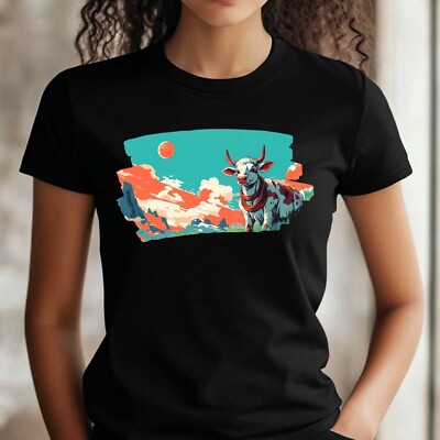 T-Shirt Frauen Kuh im Anime Style Motiv Baumwolle Größe XS bis 3XL