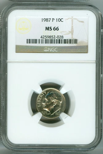 1987 P MS66 NGC ROOSEVELT DIME 10c, BUSINESS, LOW POP, WHITE !