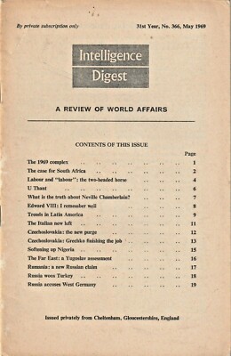 Intelligence Digest May 1969 MI6 Edward VIII Italy South Africa