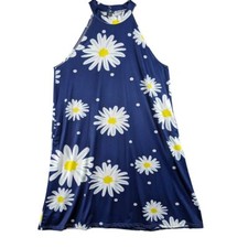 Beyond This Plane Summer Dress Floral Sleeveless Sundress Stretch Blue Sz Large