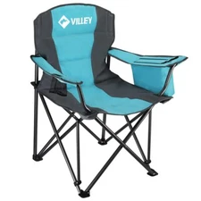 VILLEY Oversized Folding Camping Chair Outdoor Chair With Padded Seat Cooler Bag