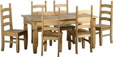 Corona Large  6ft 180CM Dining Table And 6 Chairs Distressed Solid Waxed Pine