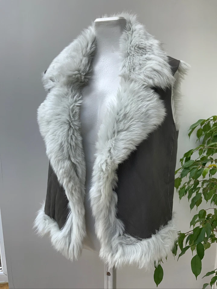 Designer All Saints Shearling Leather Olive Ecru Biker Jacket UK10 RRP £999 BNWT - Image 3 of 4