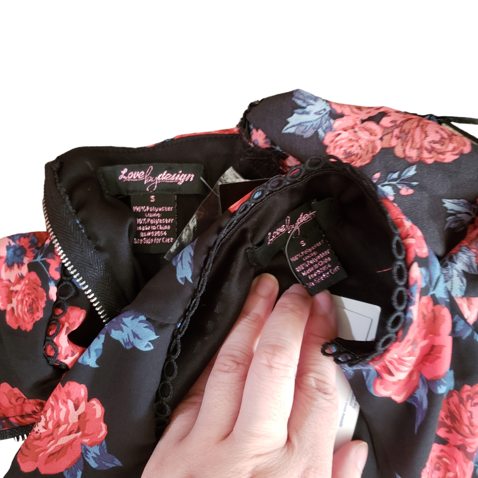 Love By Design Floral Rose Top and Ruffle Skirt Two Piece Set Black Size S NWT