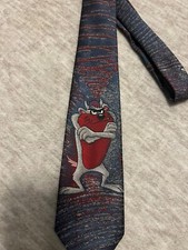 Vintage 1992 Looney Tunes Tie TAZ Tazmanian Devil Gray Red Balacine Made in USA