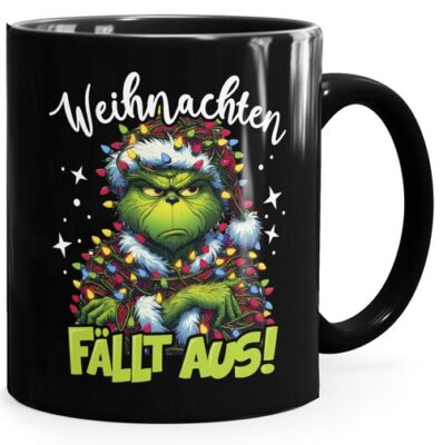 Merry Grinchmas Kaffeebecher – Lustiger Weihnachtsmuffel-Becher Mit Glitzer | 300 Ml
