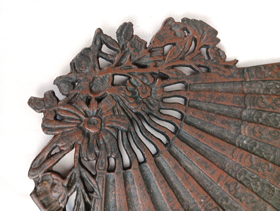 Викторианская бронзовая 3-уровневая подставка для растений ПОЛКИ ТОЛЬКО японский вентилятор и цветочный стиль 12# - Изображение 4 из 4