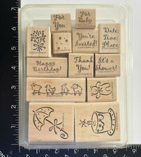Stampin Up Baby Announcements 2000 Shower Cake Thank You Invite Rubber Stamp