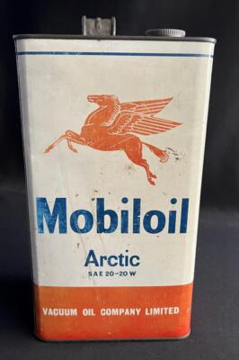 MOBILOIL ARCTIC PEGASUS MOTOR OIL GALLON CAN GARAGE VINTAGE ADVERTISING TIN