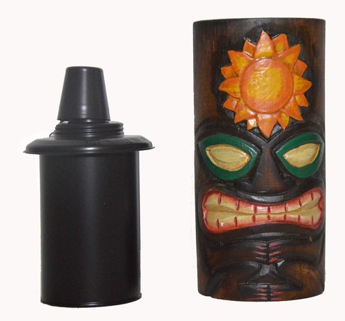 TIKI FACE TORCHES maschera totem fatta a mano da tavolo polinesiana tropicale hawaiana - Foto 3 di 3
