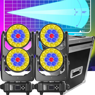 4x 19X15W RGBW Wash Zoom Beam Moving Head LED dj Bühnenlicht DMX Mit Flightcase