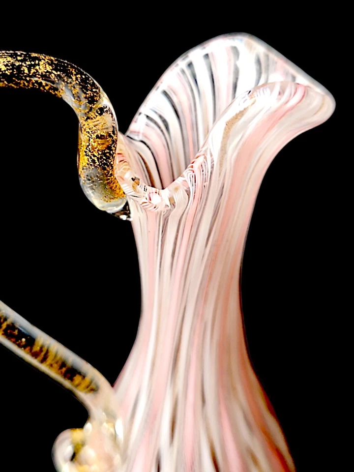   Винтажный середины века венецианский Latticino стекла Ewer ~ ваза ~ розовый, белый и золотой - Изображение 4 из 4