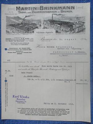 (912) Rechnung Tabak & Zigarrenfabriken Martin Brinkmann, Bremen 1915