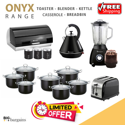 2 Scheiben Toaster Kabellos Wasserkocher Mixer Brotkasten 3-4 Stück Suppentopf Schwarz
