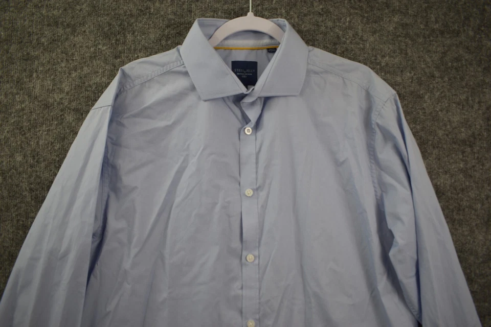 Camisa Acero y Jalea XXL 17 Azul Sólido Abotonada Contraste Puño Abatible Manga Larga Foto 2 de 4