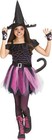 Witchy Kitty Black Pink Cat Witch Girls Child Costume NEW Dress Hat Tail Gloves