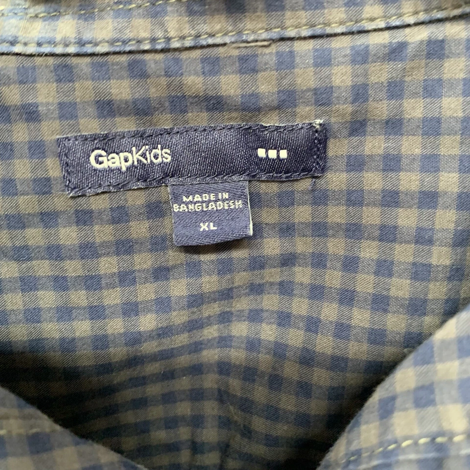 GAP KIDS Boys Blue Beige Classic Gingham Plaid Long Sleeves Button Up Shirt (XL) - Image 2 of 4