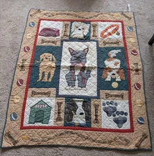 Patch Magic dog quilt applique fido pet lap blanket small throw quilted 48x55
