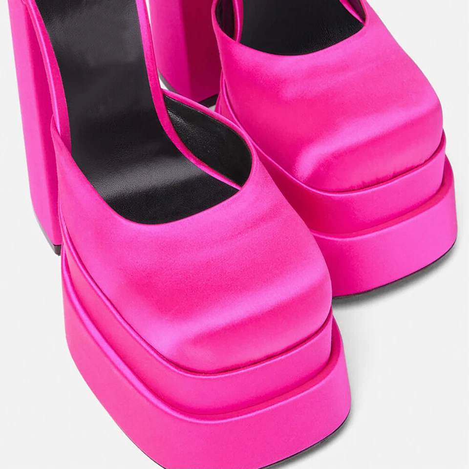 Zapatos para mujer Sandalias Tacón Súper Alto Bloque Punta Cerrada Satén Tobillo Correa Fiesta L Foto 4 de 4