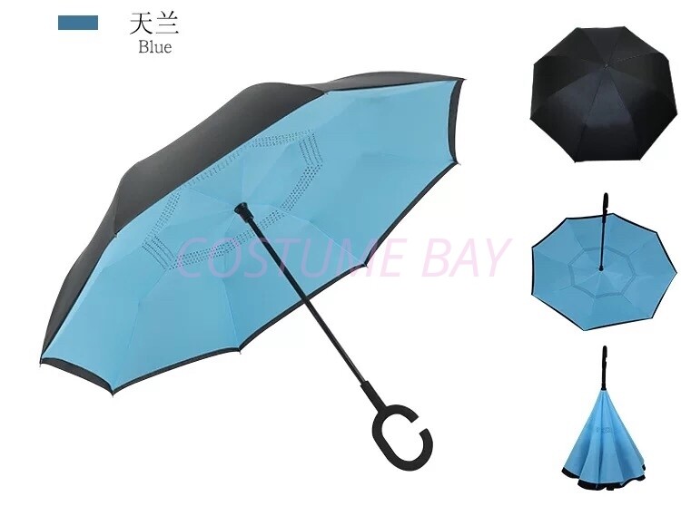 Windproof Upside Down Reverse Umbrella C-Handle Double Layer Inside-Out Inverted - Foto 5