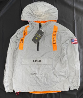 Bleeker Mercer Jacket Men Large Silver NASA USA Lorem Ipsum Futureistic High Vis